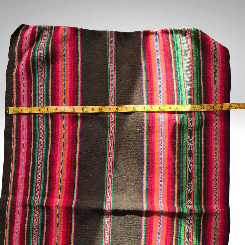 Handmade Peruvian Textile Juli Peru Woven‎ Aguayo Manta Brown Pink Green 42x26 - Picture 2 of 5